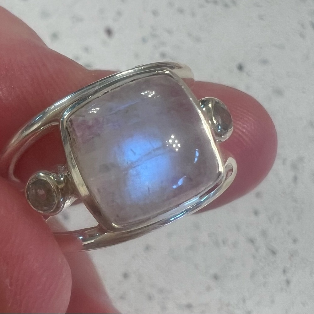 Moonstone and Blue Topaz sterling silver ring size 8